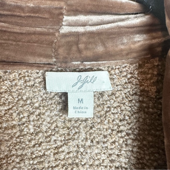 J. Jill Velvet Trim Merino Wool Silk Blend Brown Cardigan Duster Size Medium - Picture 9 of 16